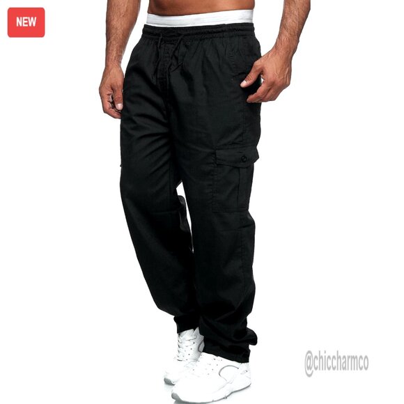 Relaxed Fit Cargo Sweatpants with Drawstring and Pockets for Men